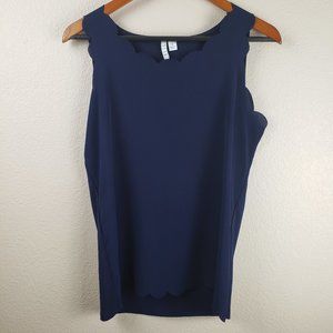 Elle Navy Blue Scallop Trim Tank Top